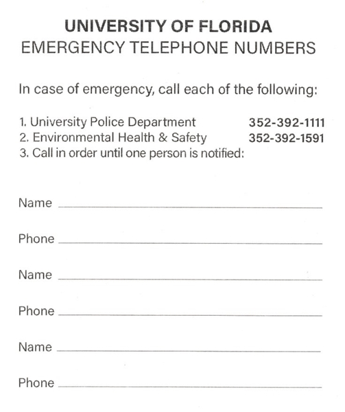 ON CAMPUS Emergency Telephone Numbers