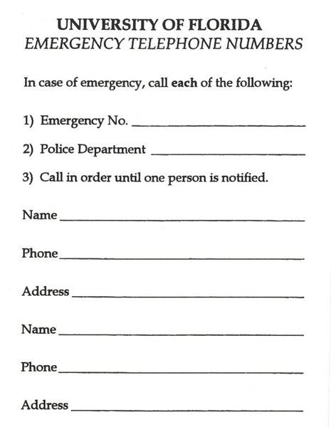 OFF CAMPUS Emergency Telephone Numbers